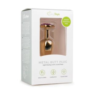 gold colored butt plug with round pink stone 1