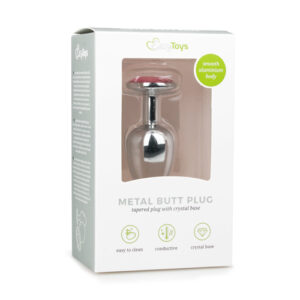 Metal butt plug with pink stone - silver colored