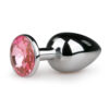 metal butt plug with pink stone silver colored