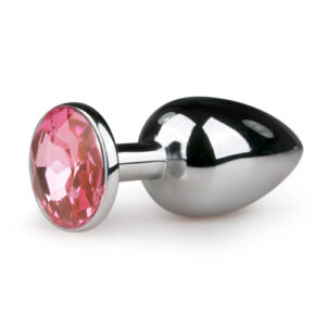 metal butt plug with pink stone silver colored