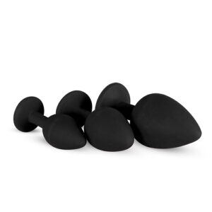 silicone butt plug with diamond three piece black 1