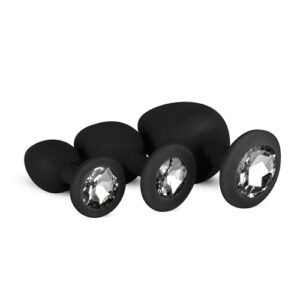 Silicone Butt Plug With Diamond Three-Piece - Black